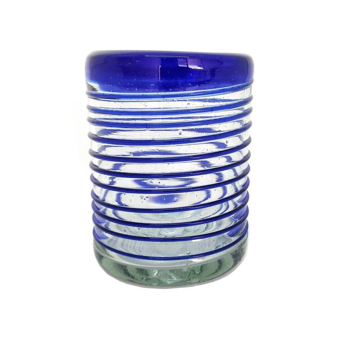 Espiral / Juego de 6 vasos chicos con espiral azul cobalto / Éste festivo juego de vasos es ideal para tomar leche con galletas o beber limonada en un día caluroso.